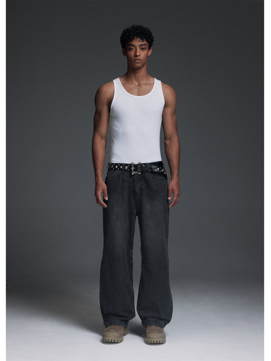 NOVACAM Water-Ripple Washed Baggy Jeans | Face 3 Face