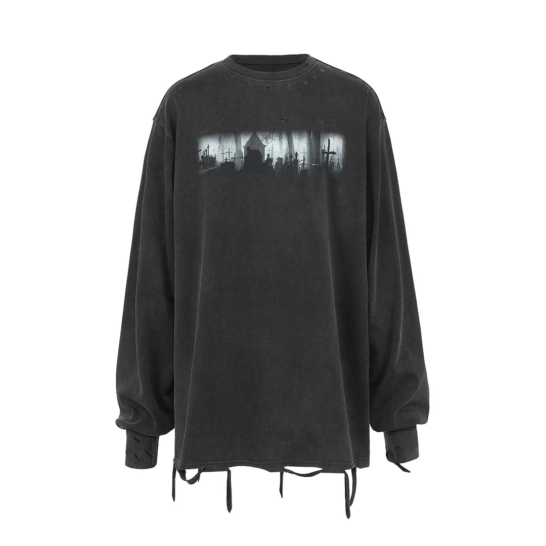 UNDERWATER Cemetery Printed Long Sleeve Tee