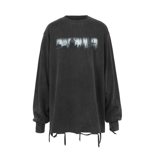 UNDERWATER Cemetery Printed Long Sleeve Tee