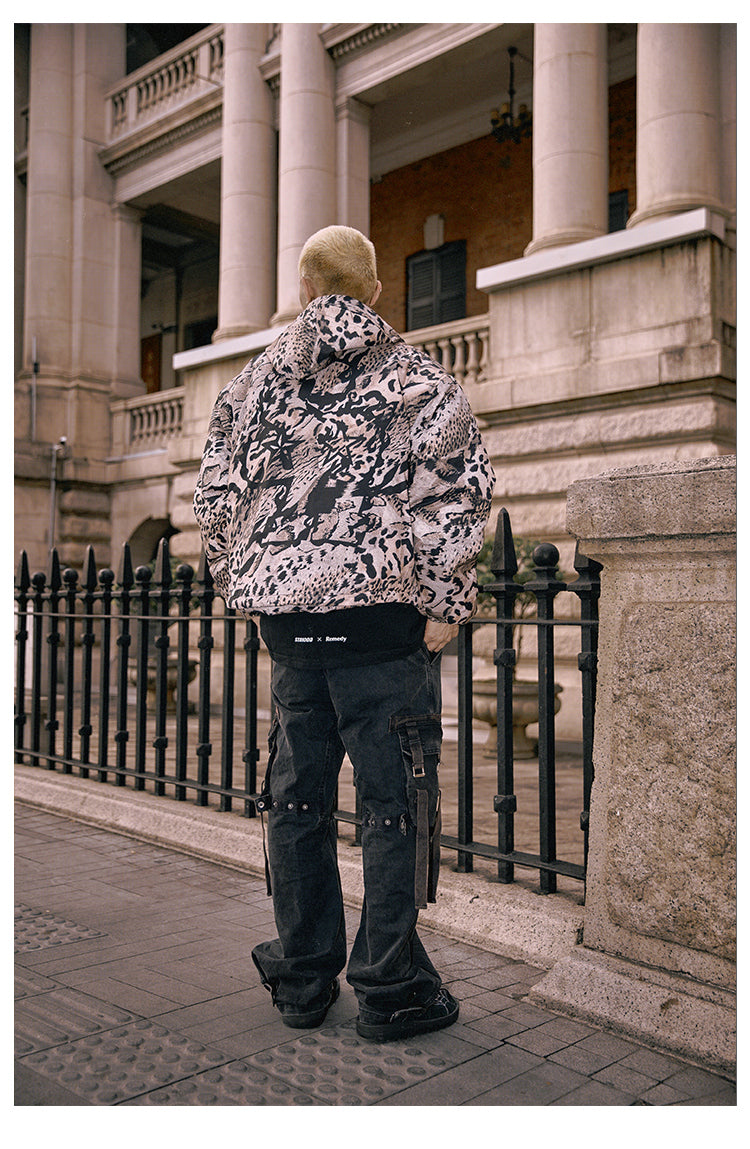 Remedy x STA STARMD SR Logo Leopard Print Hooded Mountain Jacket | Face 3 Face