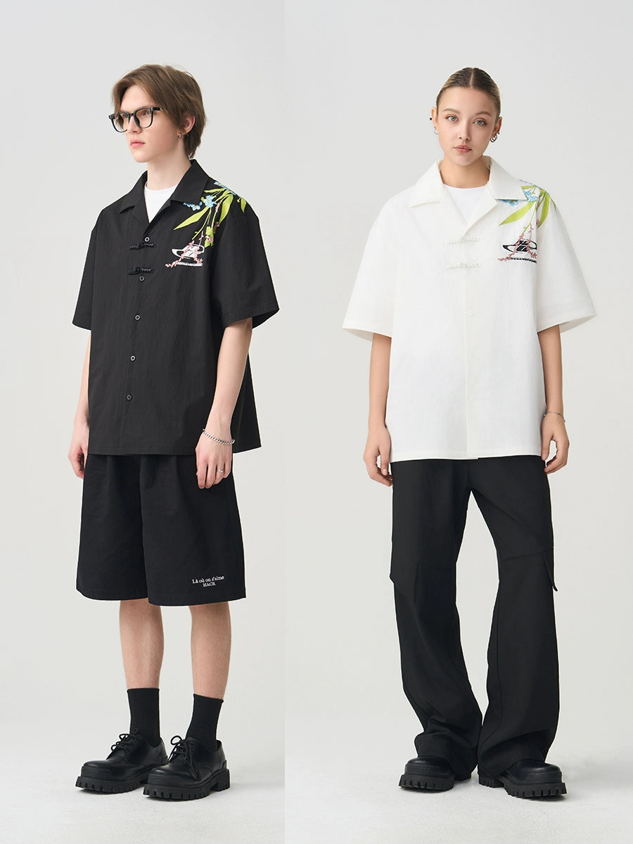 Harsh and Cruel Floral Embroidery Knots Cuban Shirt