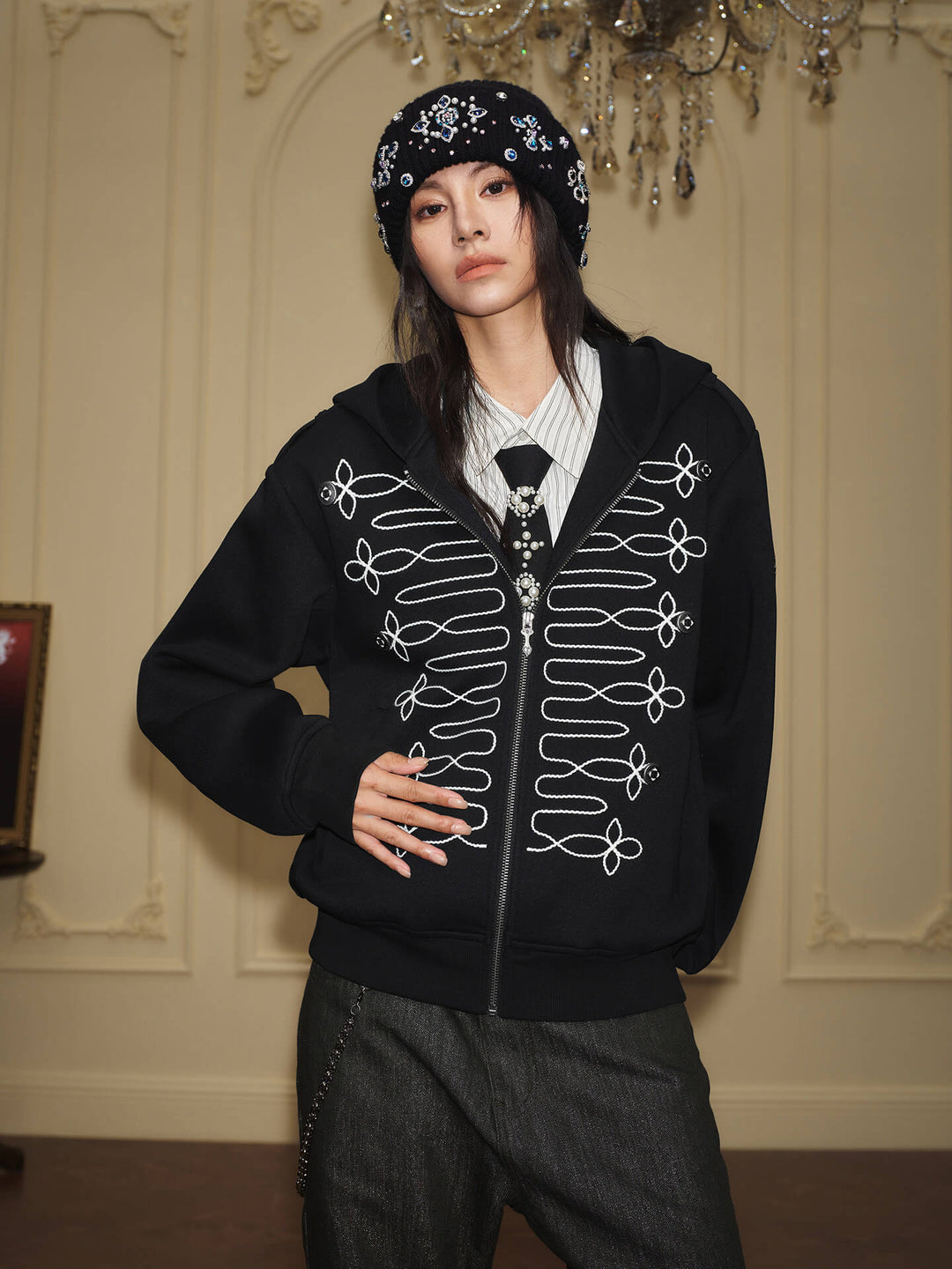 YADcrew Napoleonic Style Epaulette Zip Up Hoodie | Face 3 Face