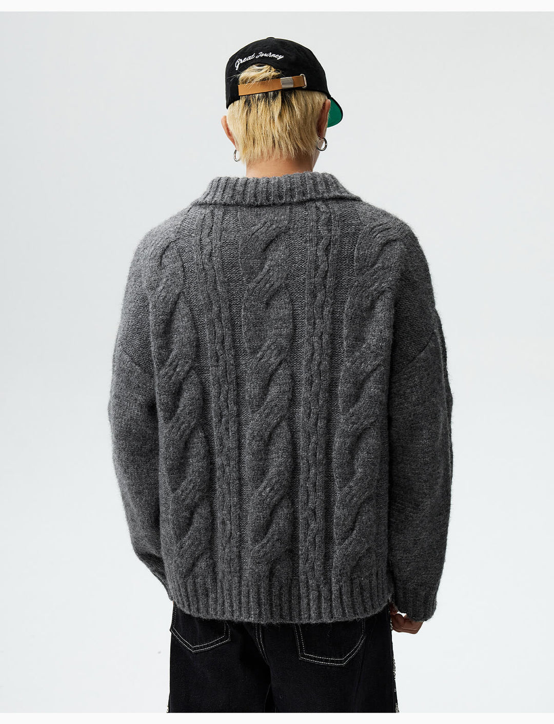 MEDM Cable Knit Half Zip Polo Sweater | Face 3 Face