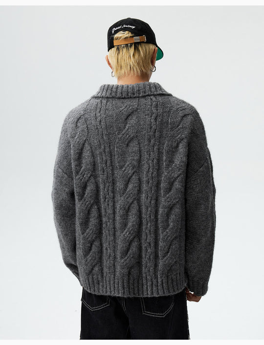 MEDM Cable Knit Half Zip Polo Sweater | Face 3 Face
