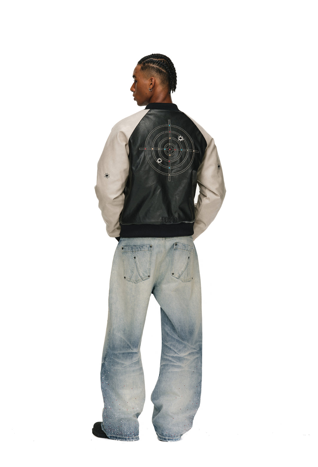 ANTIDOTE Bullseye Color Diamond Studded Leather Baseball Jacket | Face 3 Face