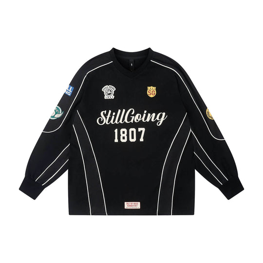 1807 Patchwork Print V Neck Long Sleeve Hockey Jersey | Face 3 Face