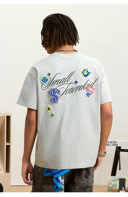 Small Town Kid Ethnic Patchwork Pearl Embellished Tee | Face 3 Face