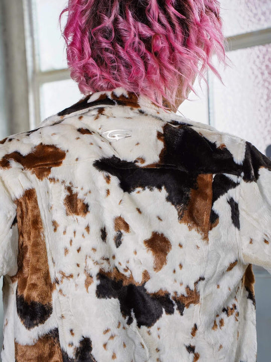 TGFCLUB Cow Print Faux Fur Leather Slim Fit Jacket | Face 3 Face