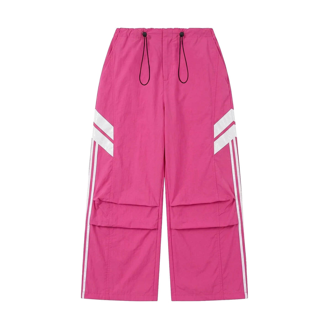 1807 PU Leather Stripe Nylon Baggy Track Pants | Face 3 Face