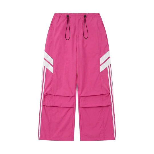 1807 PU Leather Stripe Nylon Baggy Track Pants | Face 3 Face