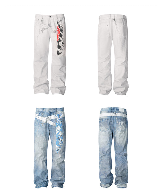 Small Town Kid Scarf Belt Chain 3D Printed Jeans | Face 3 Face