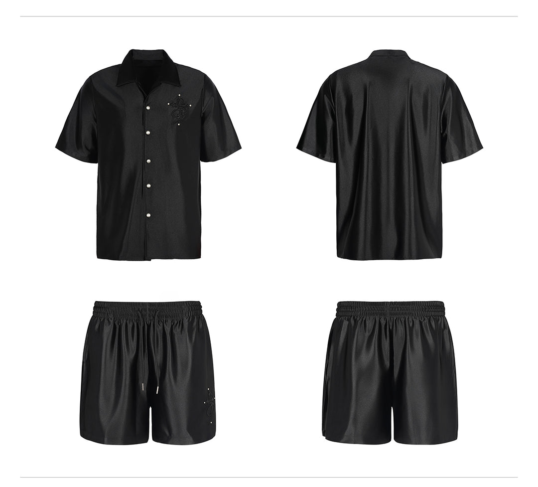 Small Town Kid 3D Cross Embroidered Satin Cuban Shirt Set | Face 3 Face