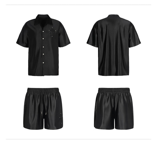 Small Town Kid 3D Cross Embroidered Satin Cuban Shirt Set | Face 3 Face