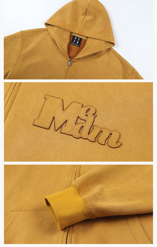 MEDM Suede Logo Patch Zip-Up Hoodie | Face 3 Face