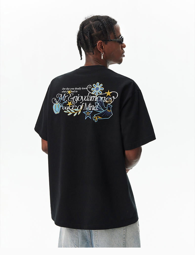 MEDM Glitter Bird and Apple Embroidered Tee | Face 3 Face