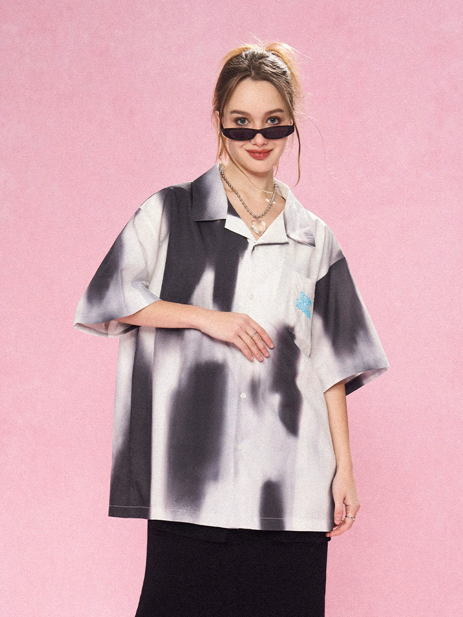 EMPTY REFERENCE Shadow Color Blocking Short Sleeve Shirt