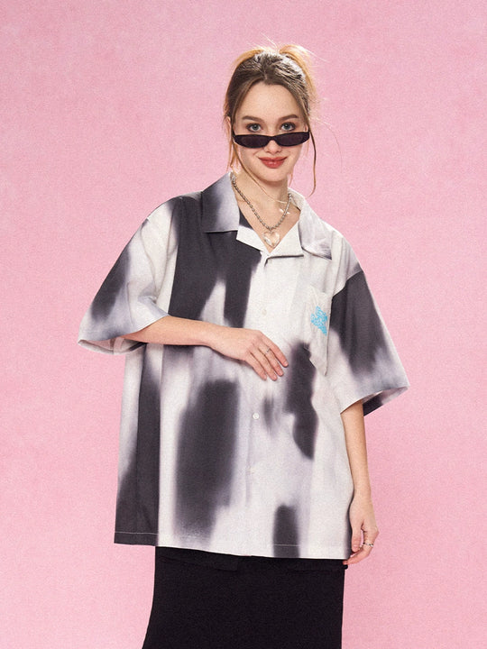 EMPTY REFERENCE Shadow Color Blocking Short Sleeve Shirt