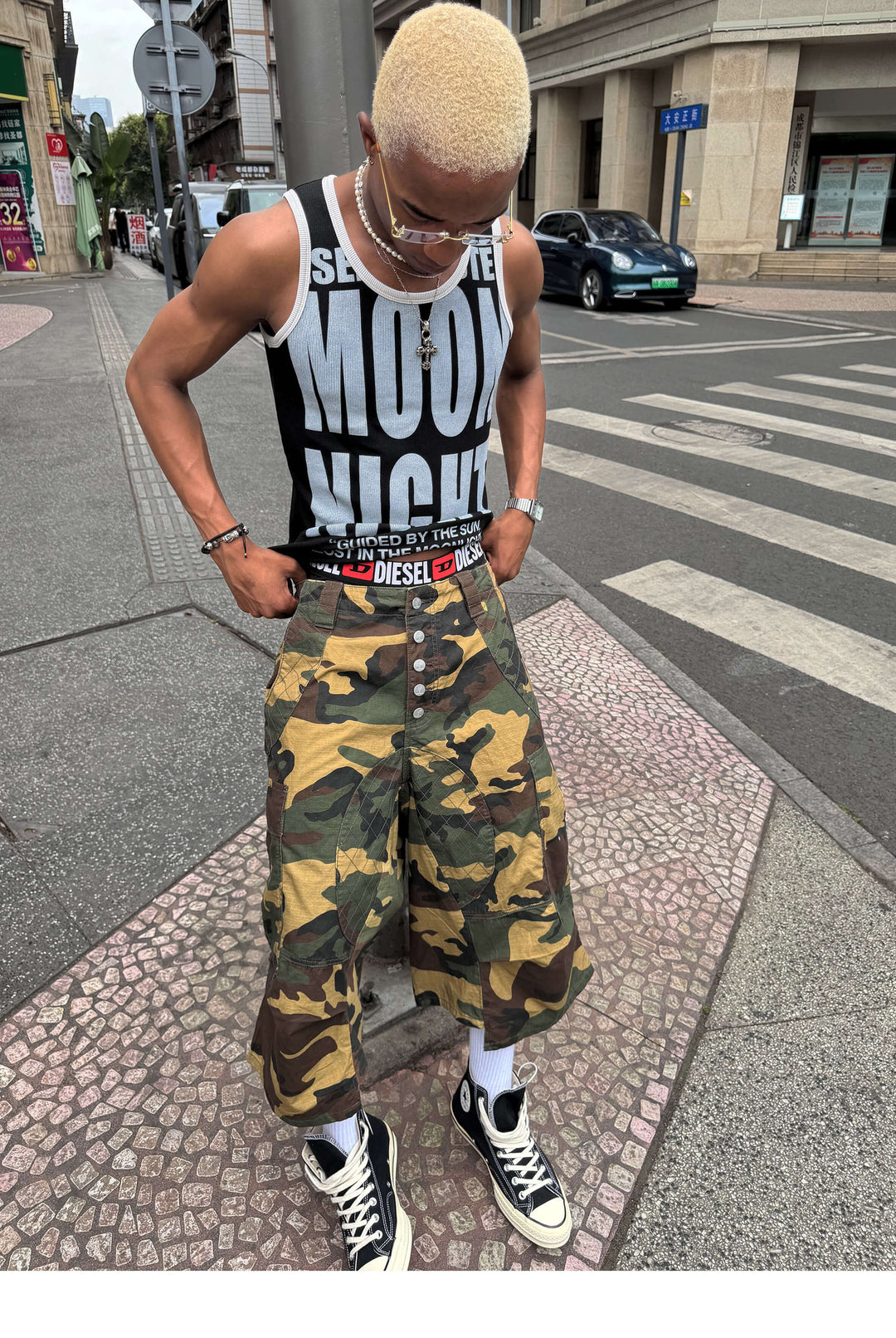 STEEPC Button Fly Camo Baggy Cargo Shorts | Face 3 Face