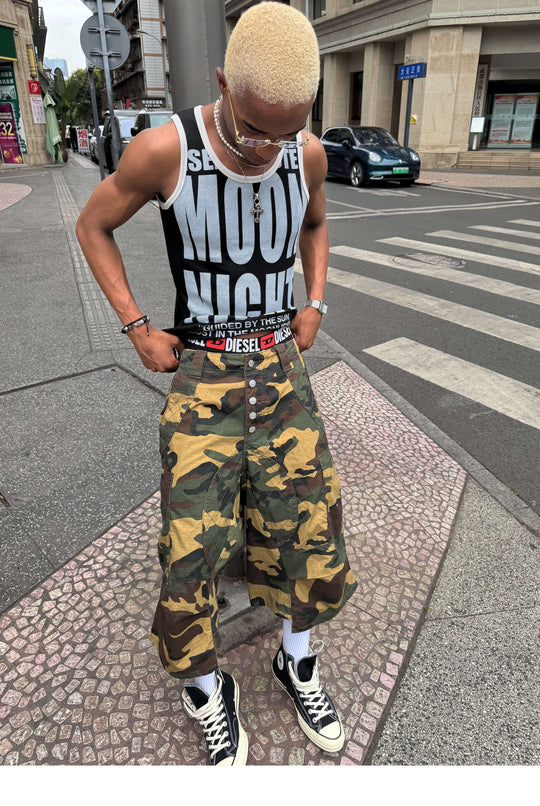 STEEPC Button Fly Camo Baggy Cargo Shorts | Face 3 Face