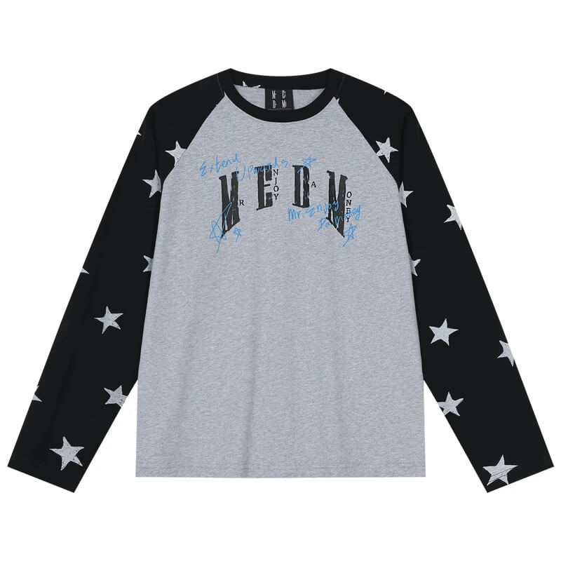 MEDM Star Print Raglan Long Sleeve Tee | Face 3 Face