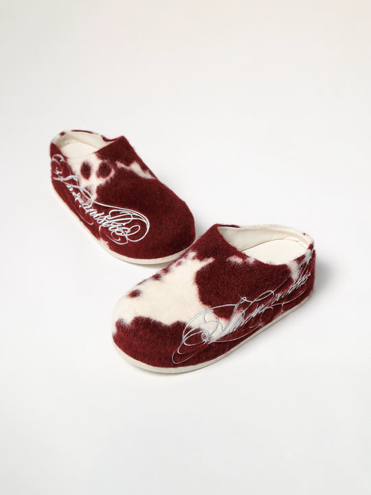KARMANISTIC Fur Embroidered Red Slipper Clogs | Face 3 Face