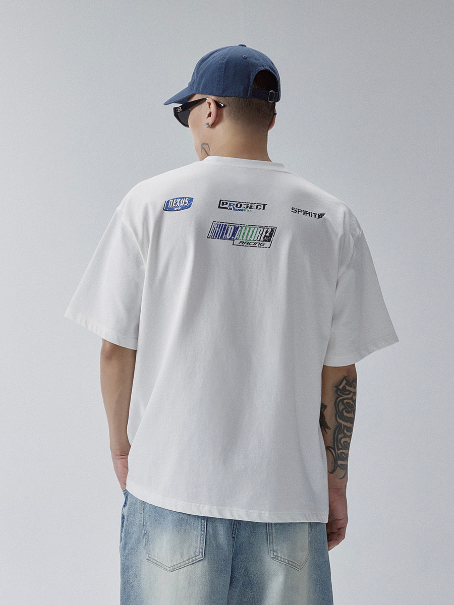 F2CE Racing-Style Cracked Letter Printed Tee | Face 3 Face