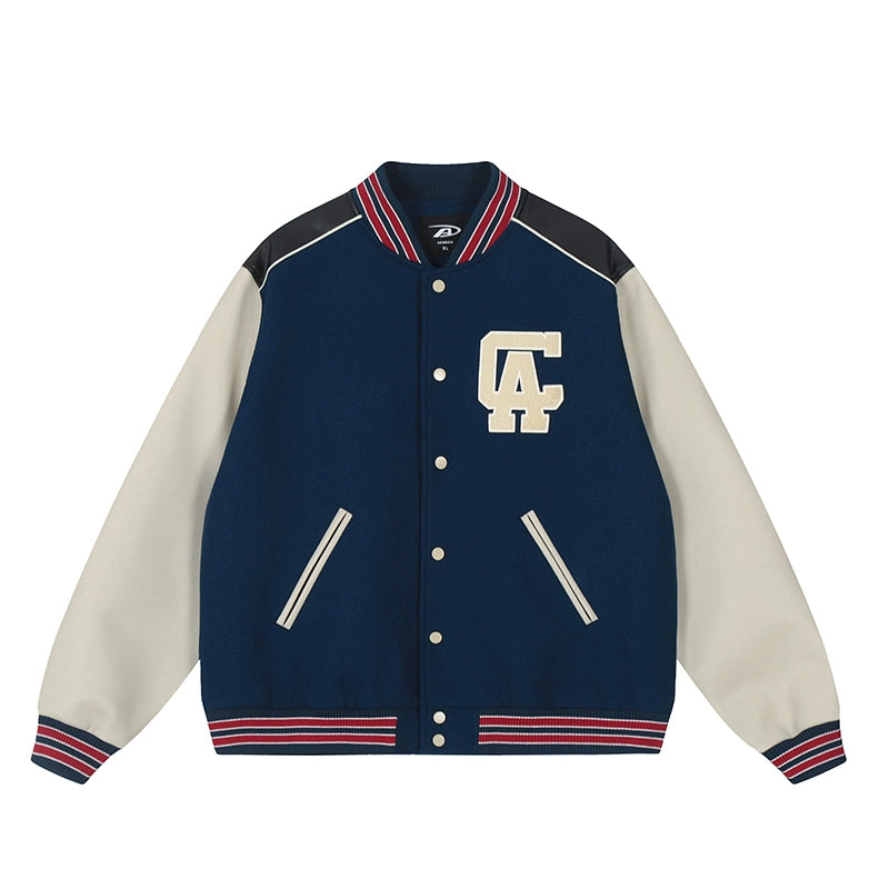 Racer varsity jacket | Achock College Embroidery Navy Blue Varsity Jacket | Face 3 Face
