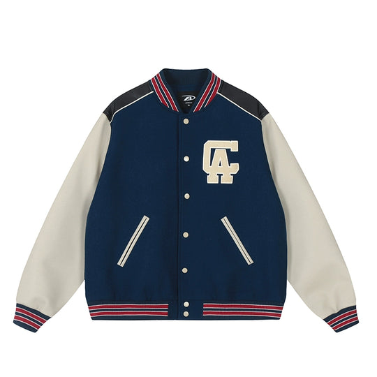 Racer varsity jacket | Achock College Embroidery Navy Blue Varsity Jacket | Face 3 Face