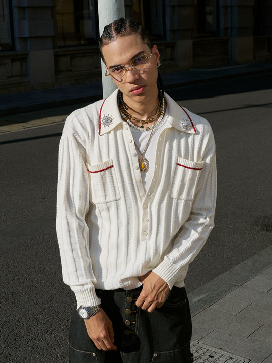 STEEPC Twisted Stripe Polo Knit Sweater | Face 3 Face