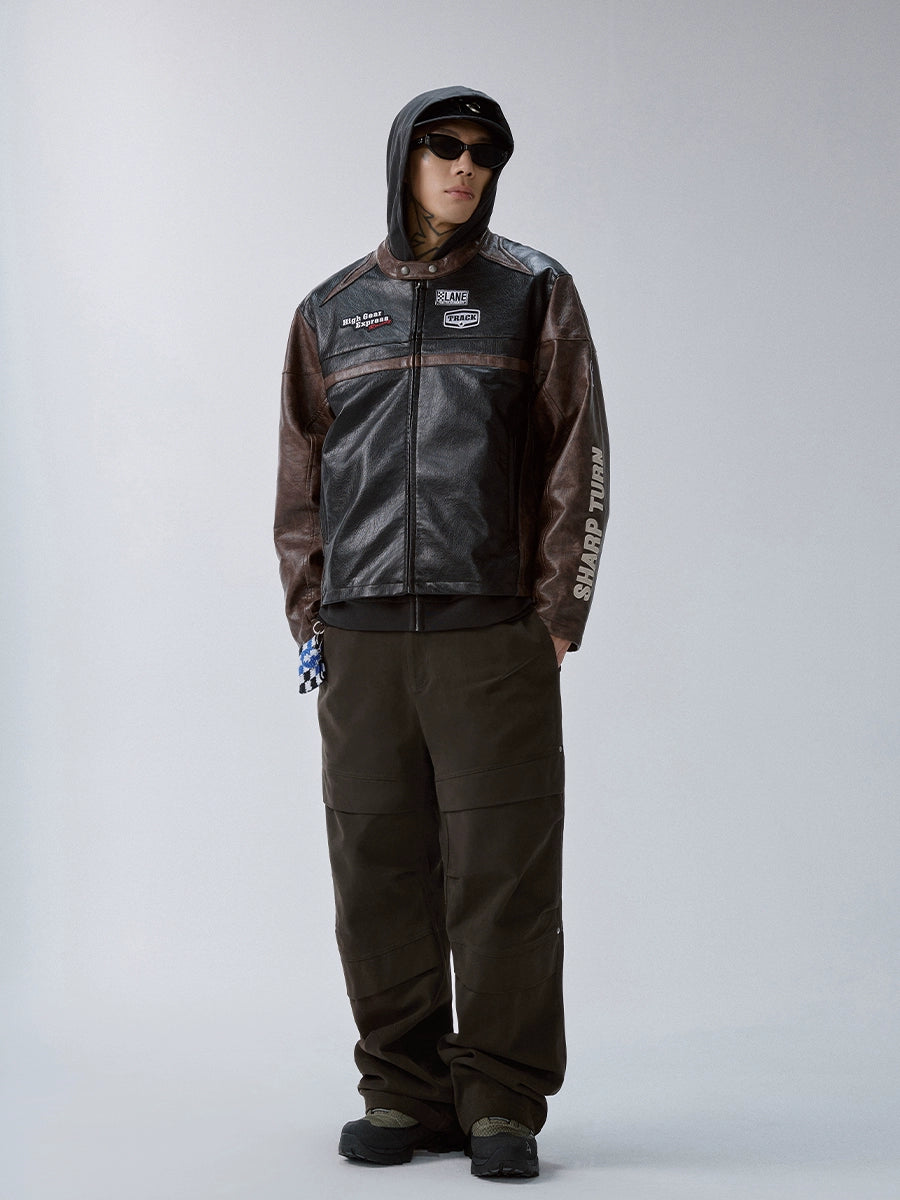 F2CE Embroidery Patch PU Leather Racing Jacket | Face 3 Face