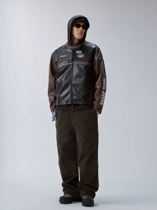 F2CE Embroidery Patch PU Leather Racing Jacket | Face 3 Face