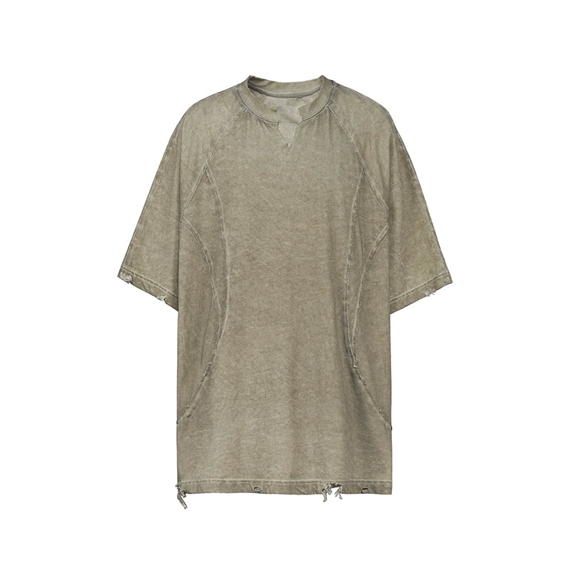 UNDERWATER Dirty Dye Deconstructed Cut-Out V-Neck Tee | Face 3 Face