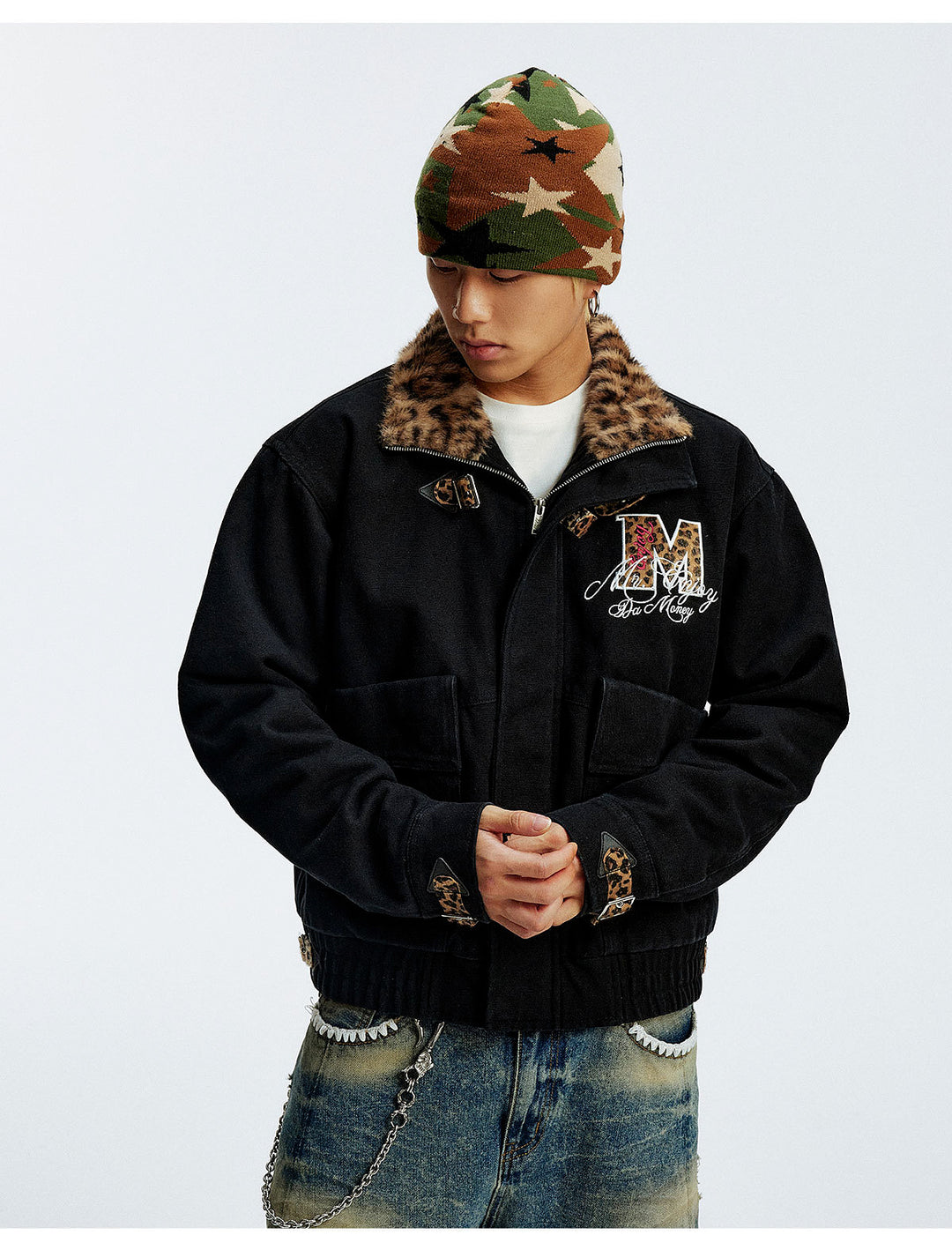 MEDM Leopard Collar Belted Work Jacket | Face 3 Face