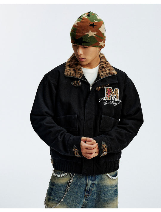 MEDM Leopard Collar Belted Work Jacket | Face 3 Face