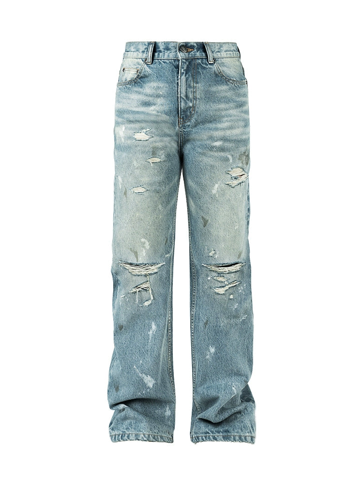 ANTIDOTE Washed Ripped Holes Light Blue Flared Jeans | Face 3 Face