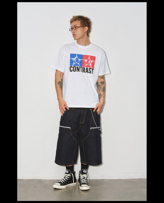 NOVACAM Double Star Girl Graphic Print Short Sleeve Tee | Face 3 Face