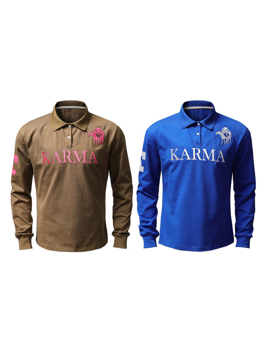 KARMANISTIC Embroidered Printed Long Sleeve Polo Shirt | Face 3 Face