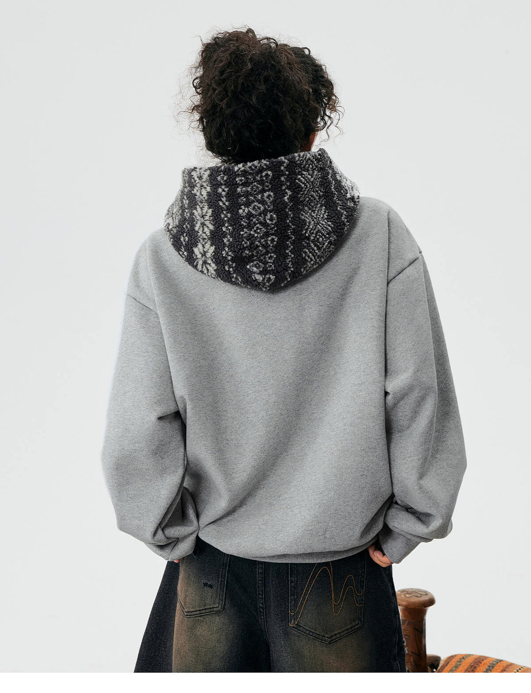 MEDM Patterned Sherpa Hood Patchwork Hoodie | Face 3 Face