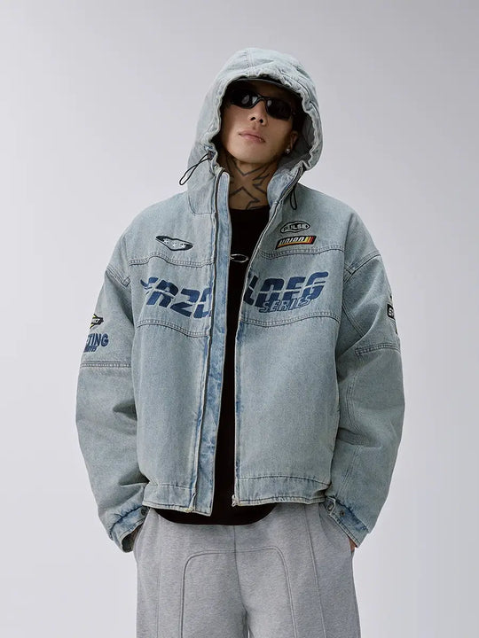 F2CE Racing Embroidered Vintage Washed Denim Jacket | Face 3 Face