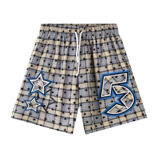 JUST VIBE Plaid Star Print Mesh Basketball Shorts | Face 3 Face