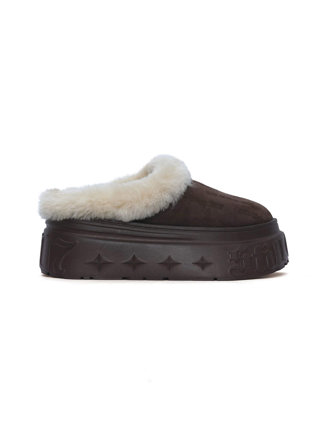1807 INF-010 Gothic Brown Shearling Chunky Platform Clogs | Face 3 Face