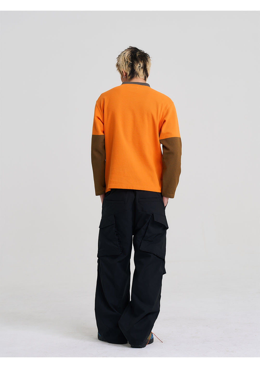 EVILKNIGHT(EK) Color Block Waffle Henley Long Sleeve Tee | Face 3 Face