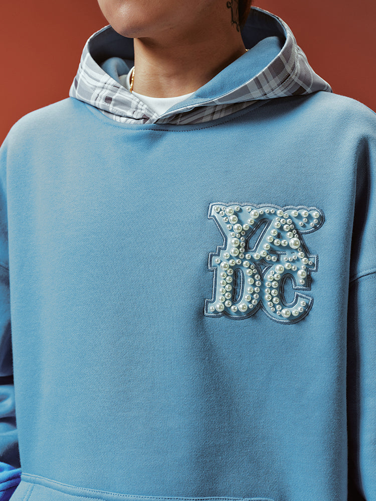 YADcrew Twisted Plaid Hood Pearl Leather Logo Hoodie | Face 3 Face