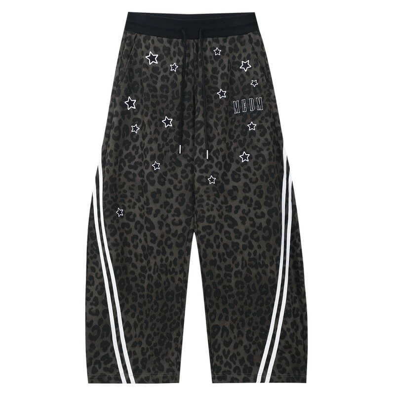 MEDM Leopard Print Star Embroidered Baggy Sweatpants | Face 3 Face