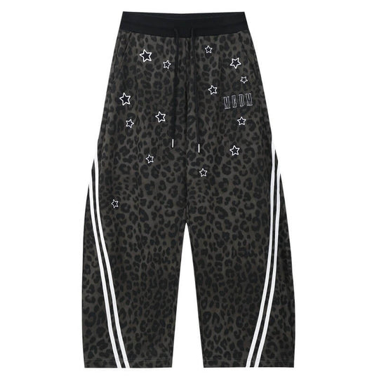 MEDM Leopard Print Star Embroidered Baggy Sweatpants | Face 3 Face