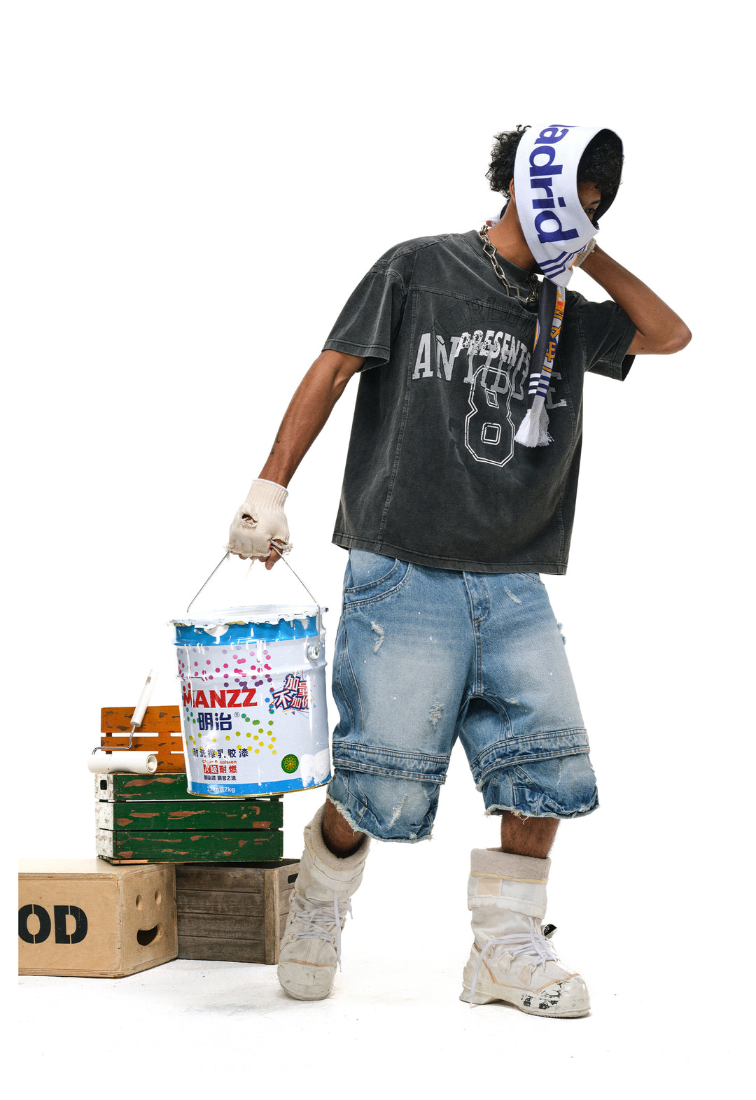 ANTIDOTE Destroyed Double-Layer Washed Denim Shorts | Face 3 Face