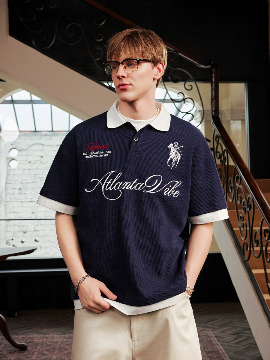 Harsh and Cruel Waffle Knit Embroidered Layered Polo | Face 3 Face