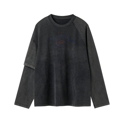 JHYQ Fake Two Pieces Washed Long Sleeved Tee | Face 3 Face