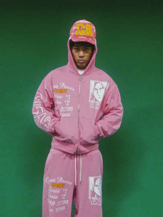 EVETS Anime Graphic Print Zip Up Hoodie