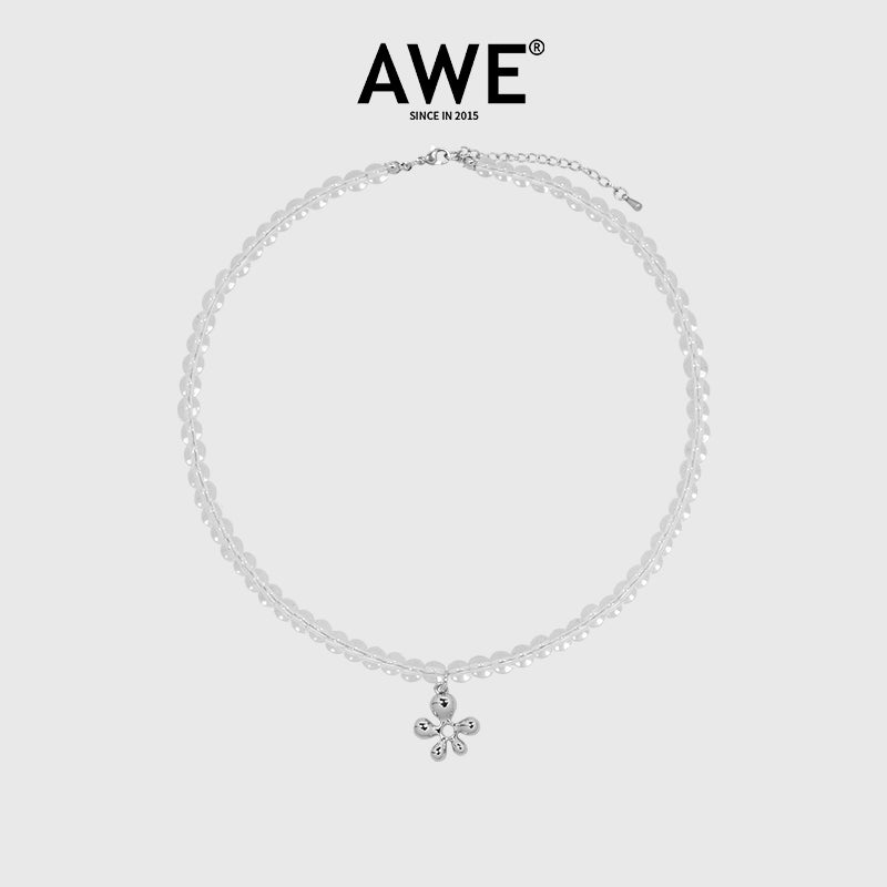 AWE Silver Irregular Flower Crystal Beaded Necklace | Face 3 Face